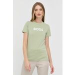 BOSS bombažna majica - zelena. T-shirt iz zbirke BOSS. Model narejen iz tanka, elastična tkanina. izjemno udoben material iz naravnih vlaken.