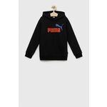 Otroški pulover Puma ESS+ 2 Col Big Logo Hoodie FL B črna barva, s kapuco - črna. Otroški pulover s kapuco iz kolekcije Puma. Model izdelan iz elastične pletenine. Model z mehko notranjo oblogo.