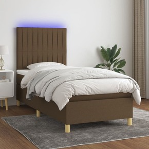 VidaXL Box spring postelja z vzmetnico LED temno rjava 90x190 cm blago