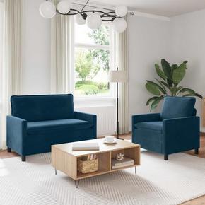 Vidaxl Kavčna garnitura 2 pcs Modra Žamet