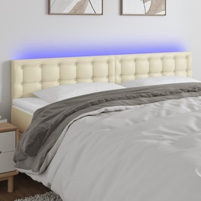 Shumee LED posteljno vzglavje krem 160x5x78/88 cm umetno usnje