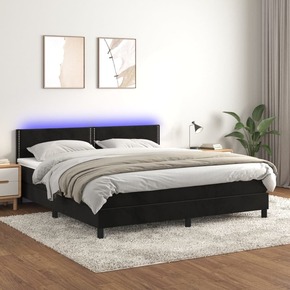 VidaXL Box spring postelja z vzmetnico LED črna 180x200 cm žamet