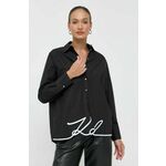 Bombažna srajca Karl Lagerfeld ženska, črna barva - črna. Srajca iz kolekcije Karl Lagerfeld, izdelana iz enobarvne tkanine. Model iz izjemno udobne bombažne tkanine.
