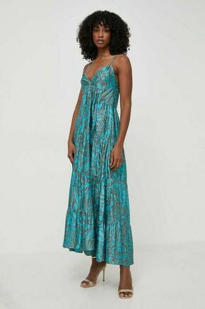Obleka Liu Jo - modra. Lahkotna obleka iz kolekcije Liu Jo. Model izdelan iz vzorčaste tkanine. Model iz zračne viskozne tkanine.