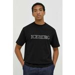 Bombažna kratka majica Iceberg moški, črna barva - črna. Kratka majica iz kolekcije Iceberg, izdelana iz elastične pletenine. Model iz zračne bombažne tkanine.