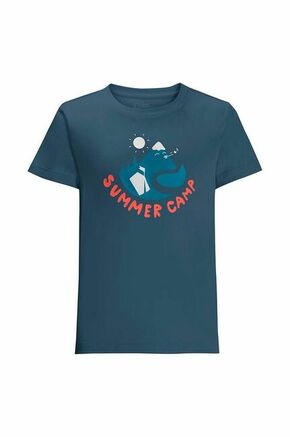 Otroška kratka majica Jack Wolfskin SUMMER CAMP T K mornarsko modra barva - mornarsko modra. Otroška kratka majica iz kolekcije Jack Wolfskin. Model izdelan iz pletenine s potiskom.