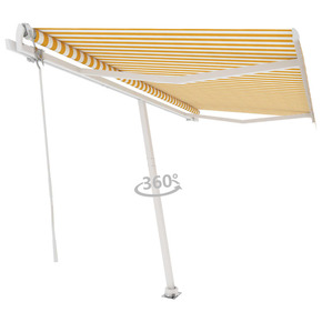 Vidaxl Prostostoječa avtomatska tenda 450x350 cm rumena/bela