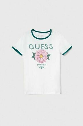 Otroška kratka majica Guess bela barva - bela. Otroške lahkotna kratka majica iz kolekcije Guess. Model izdelan iz visokokakovostne pletenine
