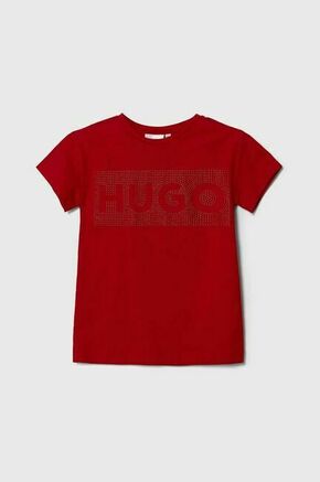 Otroška bombažna obleka HUGO rdeča barva - rdeča. Otroški obleka iz kolekcije HUGO. Raven model