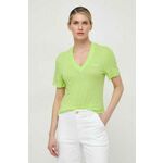 Lanena kratka majica Boss Orange zelena barva - zelena. Kratka majica iz kolekcije Boss Orange, izdelana iz tanke, elastične pletenine. Model iz zračne lanene tkanine.