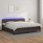 Vidaxl Box spring postelja vzmetnico LED rjava 200x200 cm umetno usnje