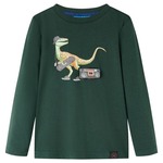 vidaXL Otroška majica z dolgimi rokavi potisk dinozavra temno zelena 92