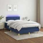 Greatstore Box spring postelja z vzmetnico LED modra 120x200 cm blago