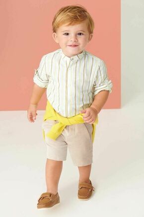 Kratke hlače za dojenčka Mayoral bež barva - bež. Za dojenčke kratke hlače iz kolekcije Mayoral. Model izdelan iz tkanine.