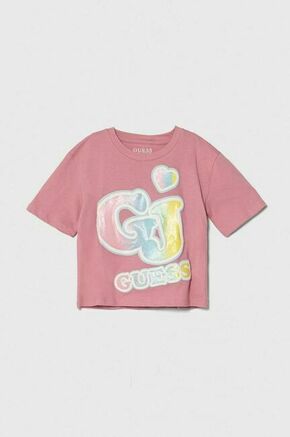 Otroška bombažna kratka majica Guess roza barva - roza. Otroške lahkotna kratka majica iz kolekcije Guess. Model izdelan iz visokokakovostne pletenine