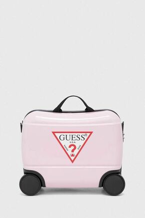 Otroški kovček Guess roza barva - roza. Otroški Kovček iz kolekcije Guess. Model izdelan iz plastike.
