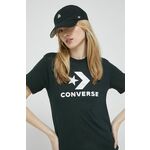 Bombažna kratka majica Converse črna barva - črna. Kratka majica iz kolekcije Converse. Model izdelan iz tanke, elastične pletenine. Lahek in udoben model, idealen za vsakodnevno nošenje.