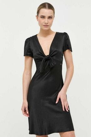Obleka Guess črna barva - črna. Obleka iz kolekcije Guess. Model izdelan iz enobarvne tkanine. Model iz tanke