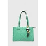 Torbica Karl Lagerfeld zelena barva - zelena. Majhna nakupovalna torbica iz kolekcije Karl Lagerfeld. Model na zapenjanje, izdelan iz ekološkega usnja.