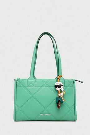 Torbica Karl Lagerfeld zelena barva - zelena. Majhna nakupovalna torbica iz kolekcije Karl Lagerfeld. Model na zapenjanje