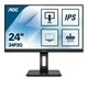 AOC 24P2Q monitor, IPS, 23.8", 16:9, 1920x1080, 75Hz, pivot, HDMI, DVI, Display port, VGA (D-Sub), USB
