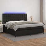 Box spring postelja z vzmetnico LED črna 200x200cm umetno usnje - vidaXL - črna - 9,35 - 200 x 200 cm - vidaXL