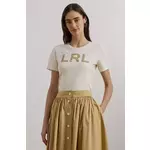 Bombažna kratka majica Lauren Ralph Lauren bež barva, 200963950 - bež. Kratka majica iz kolekcije Lauren Ralph Lauren. Model izdelan iz bombažne, elastične pletenine.