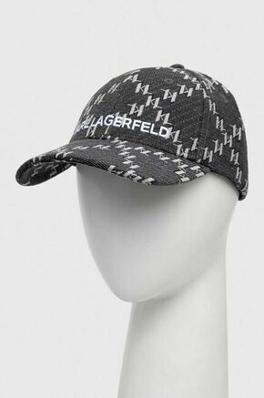 Kapa s šiltom Karl Lagerfeld siva barva - črna. Kapa s šiltom vrste baseball iz kolekcije Karl Lagerfeld. Model izdelan iz vzorčastega materiala.