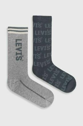 Nogavice Levi's 2-pack siva barva - siva. Visoke nogavice iz kolekcije Levi's. Model izdelan iz elastičnega