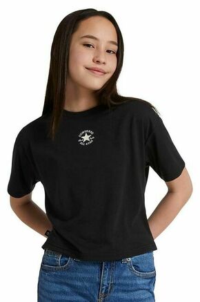 Otroška bombažna kratka majica Converse črna barva - črna. Otroške kratka majica iz kolekcije Converse. Model izdelan iz tanke