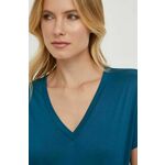 Kratka majica United Colors of Benetton ženski - modra. Kratka majica iz kolekcije United Colors of Benetton, izdelana iz tanke, elastične pletenine. Model iz izjemno udobne tkanine z visoko vsebnostjo viskoze.