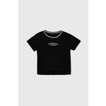 Otroška bombažna kratka majica Sisley črna barva - črna. Otroške kratka majica iz kolekcije Sisley. Model izdelan iz pletenine z nalepko. Model iz zračne bombažne tkanine.