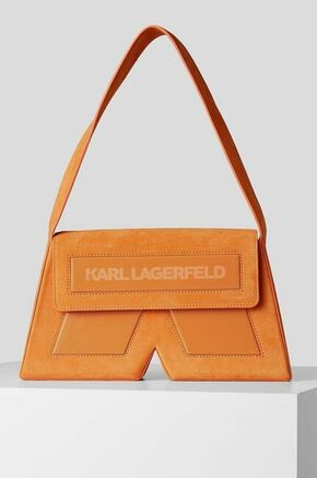 Torbica iz semiša Karl Lagerfeld oranžna barva - oranžna. Srednje velika torbica iz kolekcije Karl Lagerfeld. Model na zapenjanje
