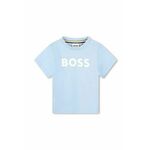 Otroška bombažna majica BOSS - modra. Kratka majica za dojenčka iz kolekcije BOSS. Model izdelan iz udobne pletenine.