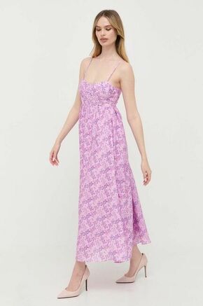 Obleka Bardot vijolična barva - vijolična. Obleka iz kolekcije Bardot. Model izdelan iz vzorčaste tkanine. Model iz izjemno udobne