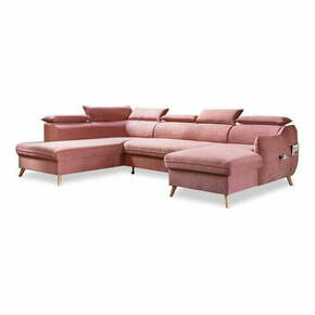 Svetlo rožnata žametna raztegljiva kotna sedežna garnitura (levi kot/v obliki črke "U") Sweet Harmony – Miuform