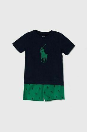 Otroška bombažna pižama Polo Ralph Lauren zelena barva - zelena. Otroški pižama iz kolekcije Polo Ralph Lauren. Model izdelan iz dveh različnih materialov.