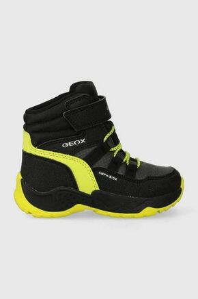Otroški zimski škornji Geox črna barva - črna. Zimski čevlji iz kolekcije Geox. Podloženi model izdelan iz kombinacije ekološkega usnja in tekstilnega materiala. Model z mehko notranjo oblogo.
