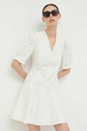 Obleka BOSS - bela. Lahkotna obleka iz kolekcije BOSS. Nabran model