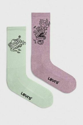 Nogavice Levi's 2-pack vijolična barva - vijolična. Visoke nogavice iz kolekcije Levi's. Model izdelan iz elastičnega materiala. V kompletu sta dva para.