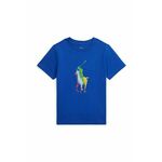 Otroška bombažna kratka majica Polo Ralph Lauren - modra. Otroške kratka majica iz kolekcije Polo Ralph Lauren. Model izdelan iz pletenine s potiskom. Bombažen, udoben material.