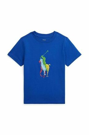 Otroška bombažna kratka majica Polo Ralph Lauren - modra. Otroške kratka majica iz kolekcije Polo Ralph Lauren. Model izdelan iz pletenine s potiskom. Bombažen