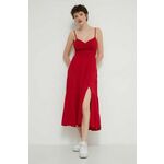 Obleka Hollister Co. rdeča barva - rdeča. Obleka iz kolekcije Hollister Co. Model izdelan iz enobarvne tkanine. Model iz izjemno udobne in zračne tkanine je idealen za toplejše letne čase.