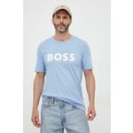 Bombažna kratka majica BOSS BOSS CASUAL - modra. Kratka majica iz kolekcije BOSS, izdelana iz tanke, elastične pletenine. Model iz izjemno udobne tkanine z visoko vsebnostjo bombaža.