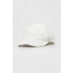 Bombažna bejzbolska kapa Guess bela barva - bela. Kapa s šiltom vrste baseball iz kolekcije Guess. Model izdelan iz tkanine z nalepko. Bombažen, udoben material.