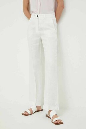 Lanene hlače Marella bela barva - bež. Hlače iz kolekcije Marella. Model izdelan iz enobarvne tkanine. Izjemno udoben