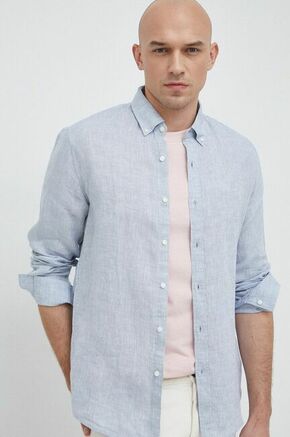 Lanena srajca Michael Kors - modra. Srajca iz kolekcije Michael Kors. Model izdelan iz enobarvne tkanine. Ima mehek ovratnik button-down. Izjemno udoben material.