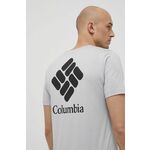 Športni t-shirt Columbia Tech Trail Graphic - siva. Športni t-shirt iz kolekcije Columbia. Model izdelan iz materiala, ki odvaja vlago in ščiti pred soncem.
