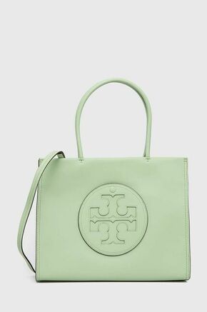 Torbica Tory Burch zelena barva - zelena. Velika torbica iz kolekcije Tory Burch. na zapenjanje model izdelan iz iz ekološkega usnja.