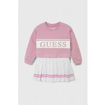 Otroška bombažna obleka Guess roza barva - roza. Obleka iz kolekcije Guess. Model izdelan iz pletenine s potiskom. Model iz izjemno udobne bombažne tkanine.